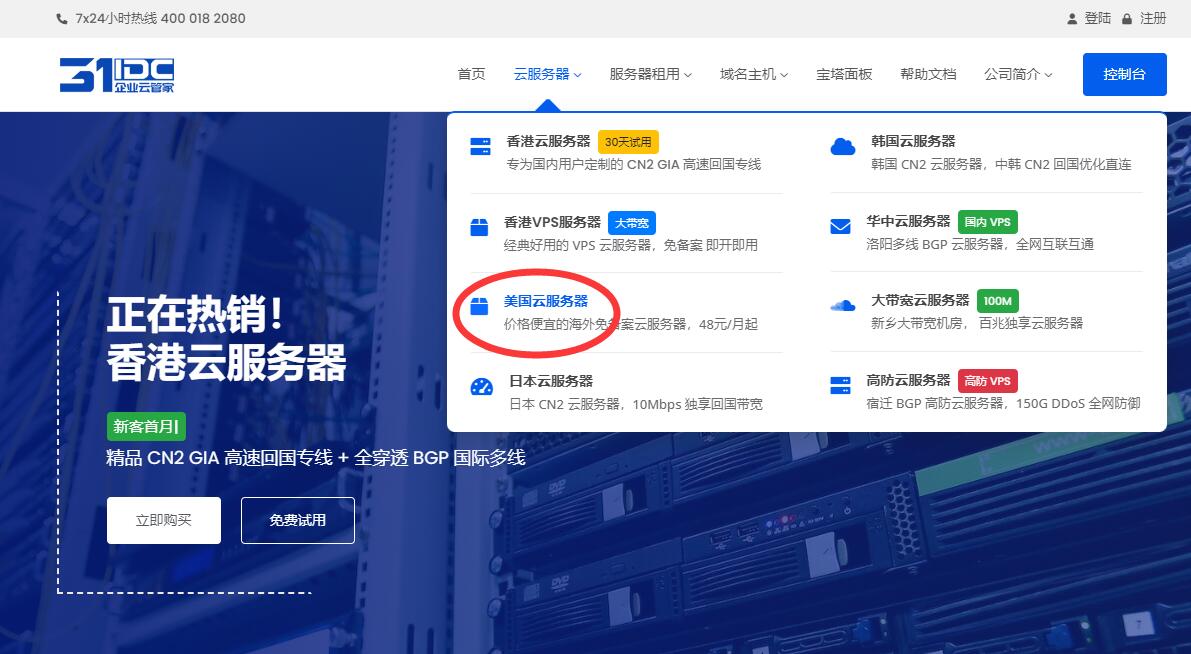 31IDC美国VPS购买 - 首页入口选择
