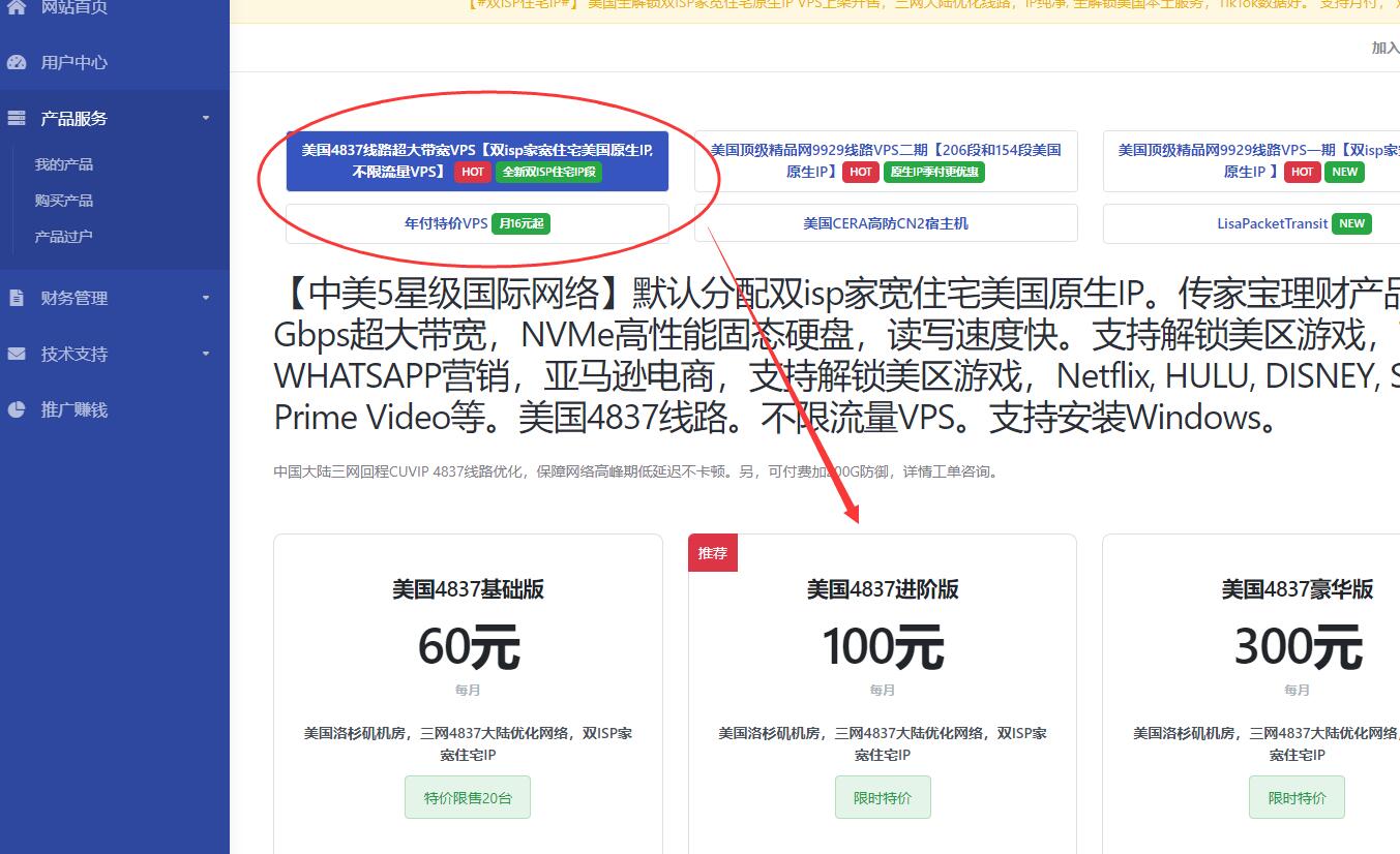丽萨主机美国家宽VPS购买教程 - 套餐选择